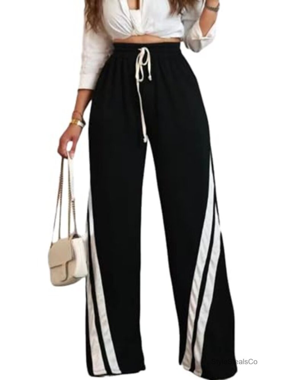 Wide Leg Striped Drawstring Track Pants Sweatpants High Rise